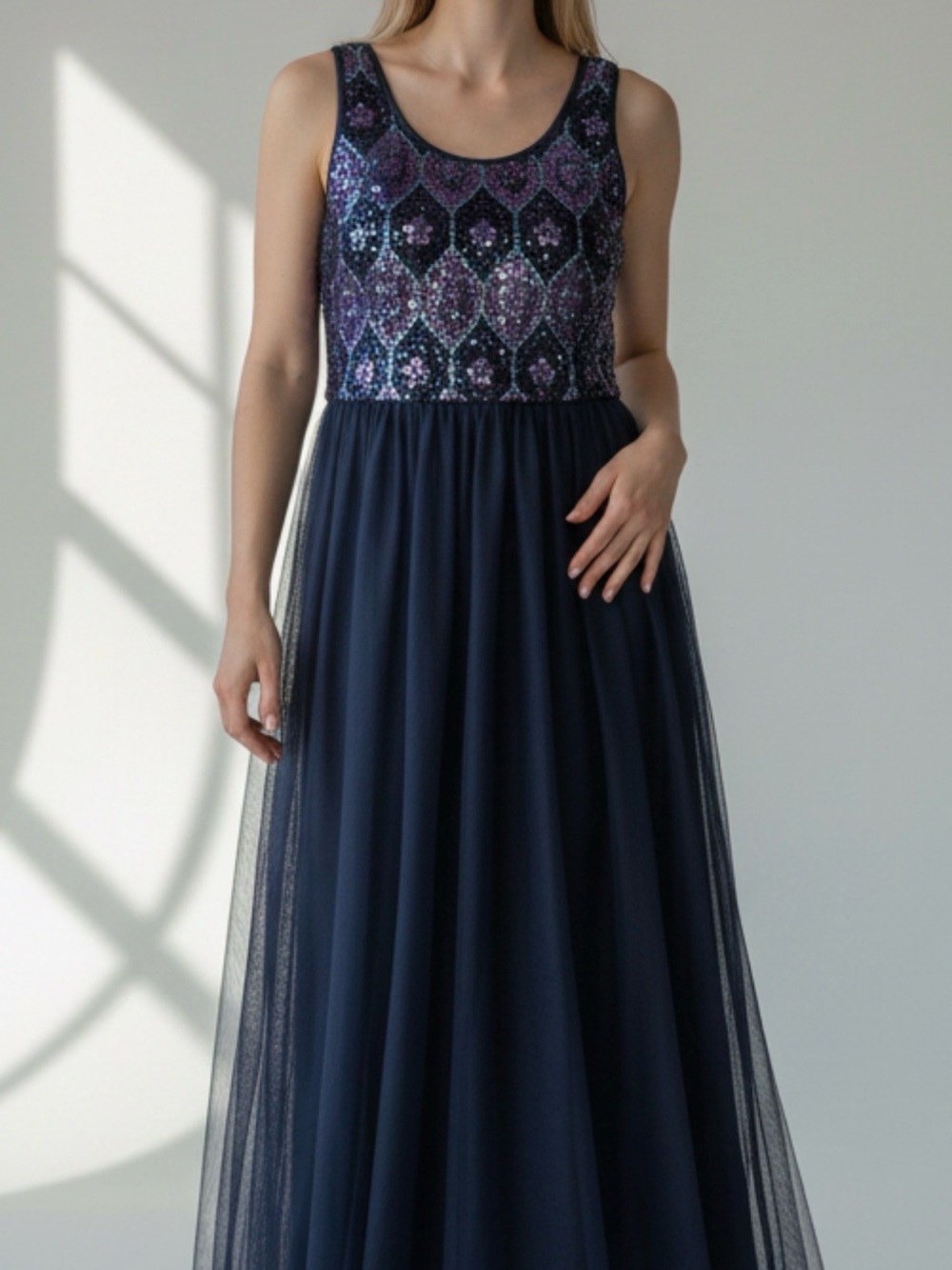 Cat & Jack Navy and Purple Sequin Bodice Tulle Maxi Dress